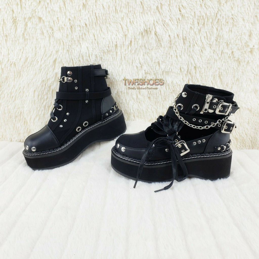 Emily 317 Black Matte Canvas Platform Cut Out Ankle Boot 6-12 NY RESTOCKED - Totally Wicked Footwear