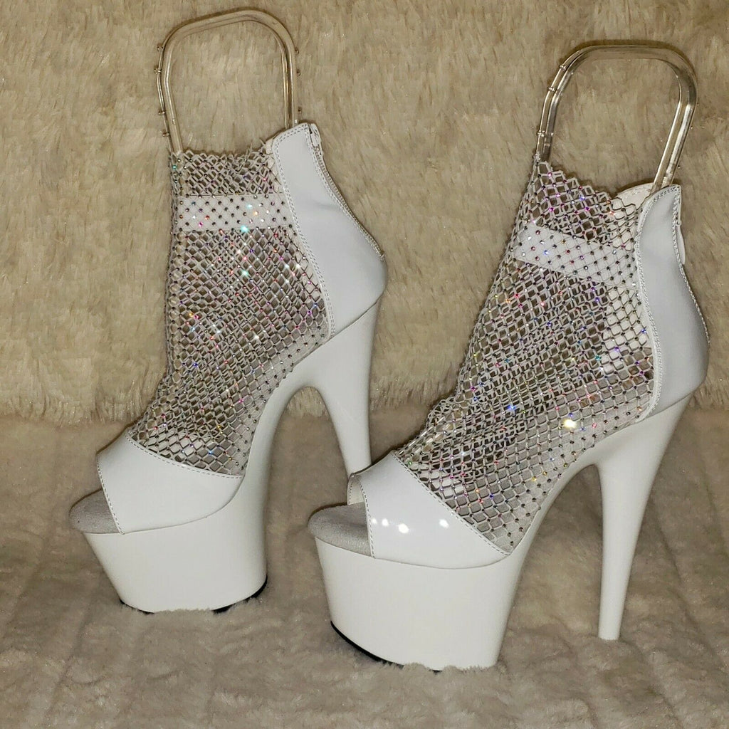 Adore 765RM White Patent Rhinestone Mesh Platform Sandals 7" High Heel Shoes NY - Totally Wicked Footwear