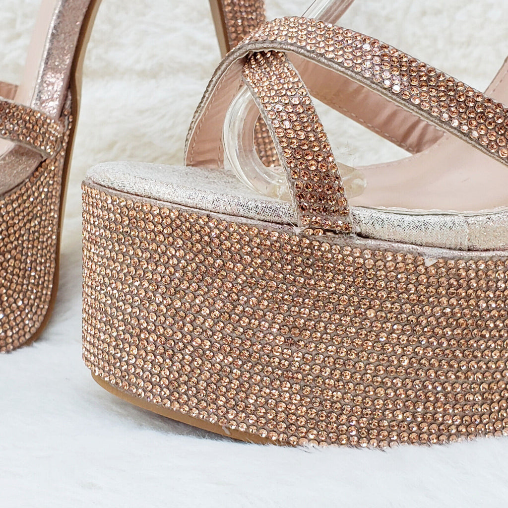 Bejeweled Pioneer Rose Gold Sparkling Rhinestone Platform 6.5" Heels Shoes - Totally Wicked Footwear