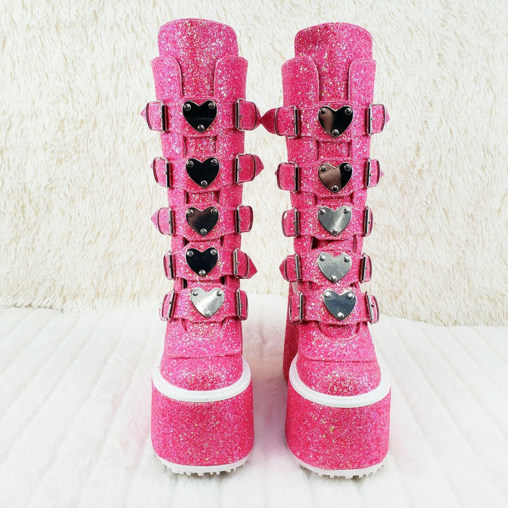 Swing 230G Pink Glitter Boot 5.5" Platform Heart Strap Goth Boots 6 -11  NY - Totally Wicked Footwear