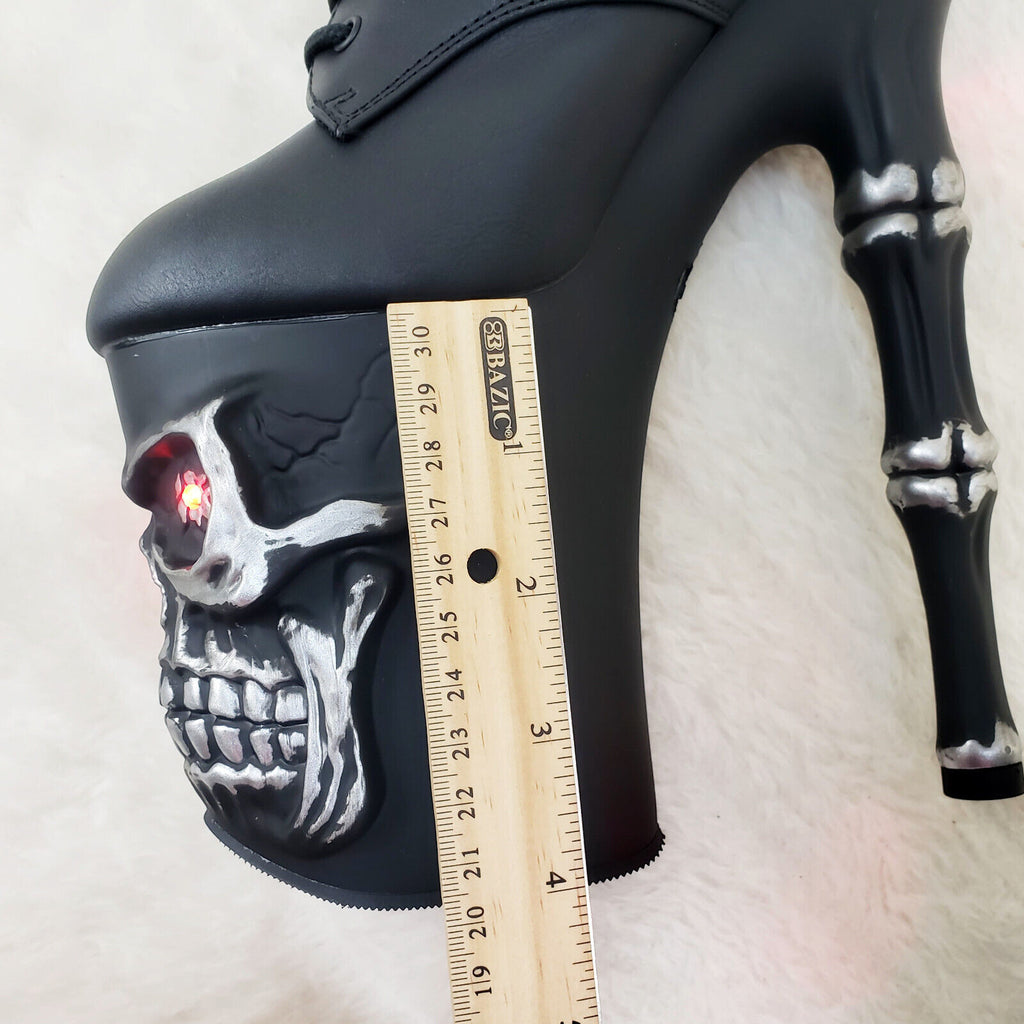 Rapture Black Skull & Bones 8" High Heel Platform Ankle Boots Lighted Eyes NY - Totally Wicked Footwear