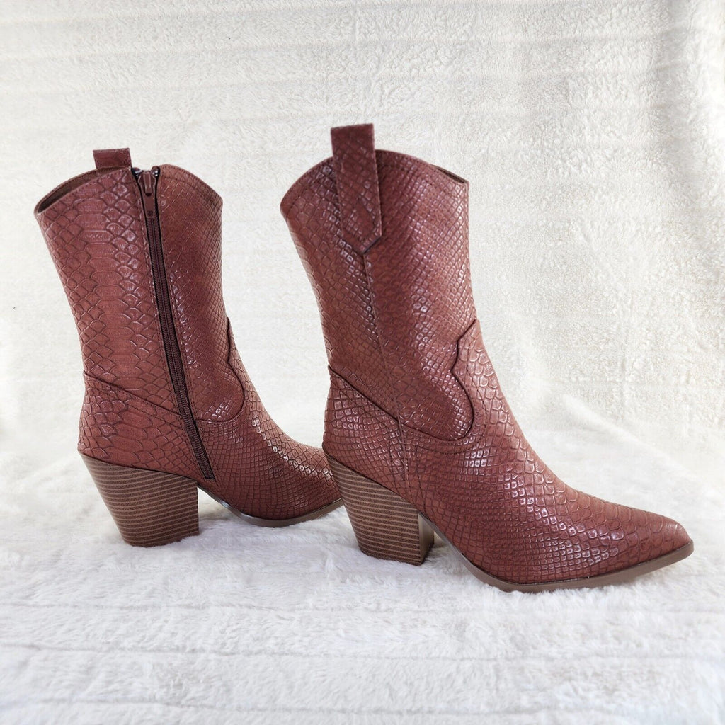 Slayer Tan Snake Cowgirl Cowboy Ankle Boots Western Block Heels US Sizes 7-11 - Totally Wicked Footwear
