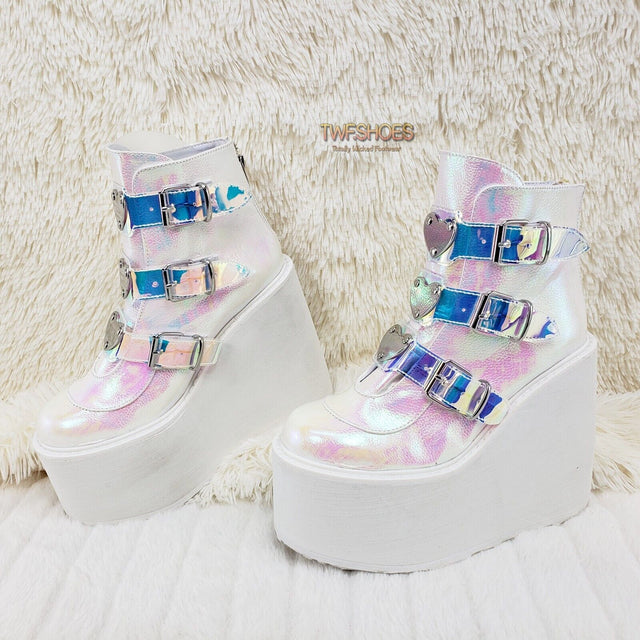 Swing 105 White Pearl Colorful Effects Ankle Boot 5.5" Platform NY DEMONIA - Totally Wicked Footwear