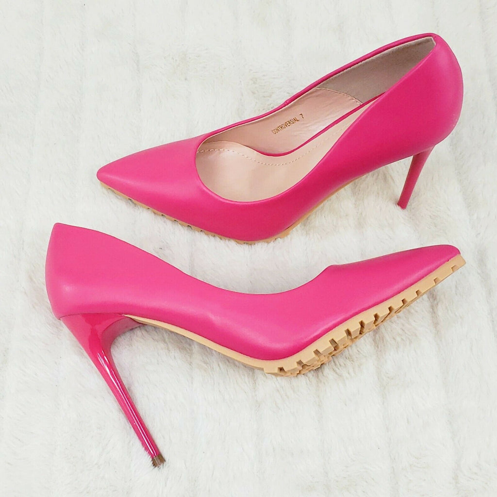 Revenge Fuchsia 4.5" High Heel Shoes Pointy Toe Pump Lug Sole 7-11 - Totally Wicked Footwear