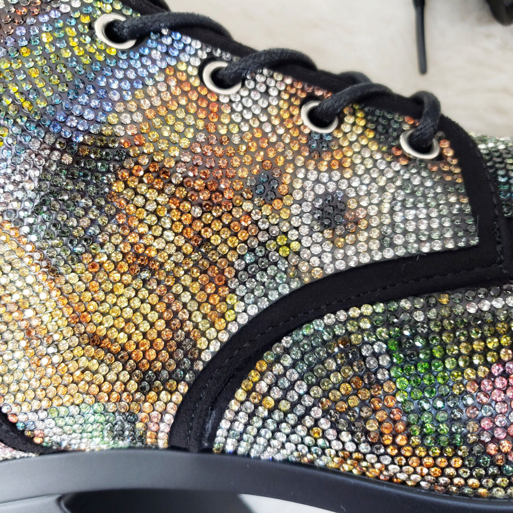News Story Multi Sparkle Rhinestone Lug Sole Chunky High Heel Ankle Boots - Totally Wicked Footwear