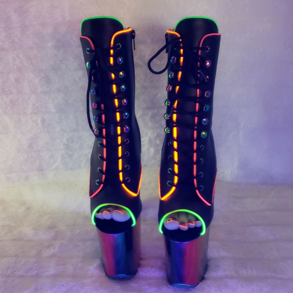 Flamingo 1021RC Rainbow Chrome 8" Heels Platform Neon Trim Ankle Boots NY - Totally Wicked Footwear