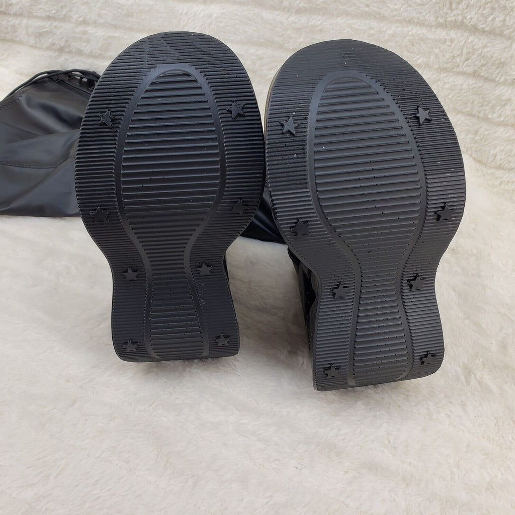 Dynamite 300 Platform 5" Star Heel Stretch Goth Punk Thigh Boots Black Matte NY - Totally Wicked Footwear