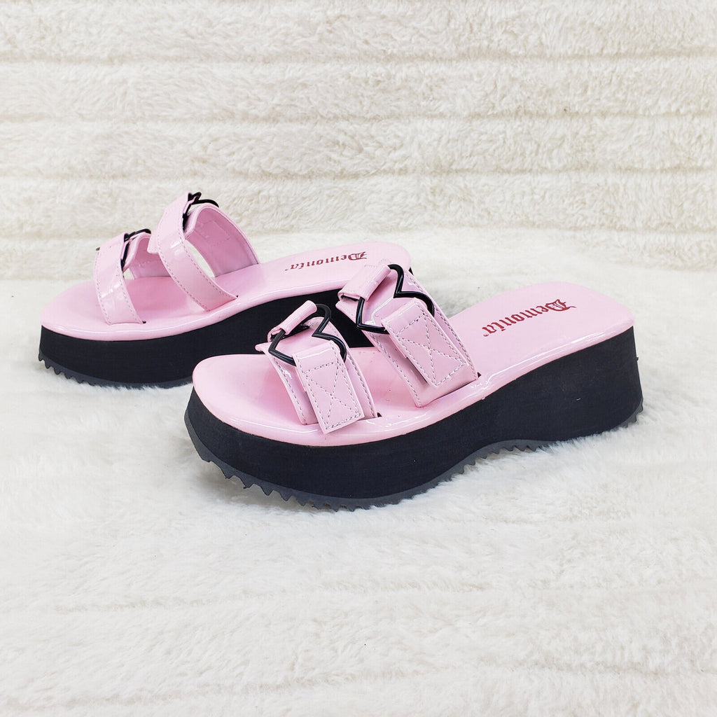 Flip Demonia Goth Slip On Sandals With Heart Buckle House Stock NY 6-12 Pink - Totally Wicked Footwear