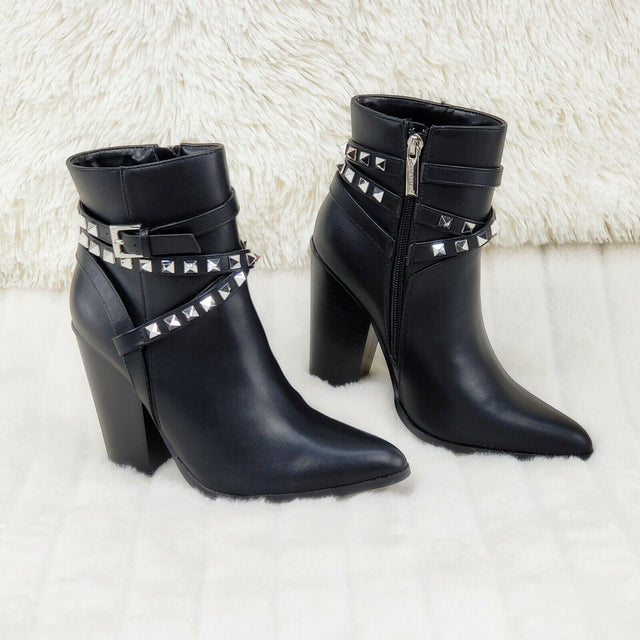 Classic Western Designer Cowboy Style Studded Strap Ankle Boots Black 6-11 - Totally Wicked Footwear