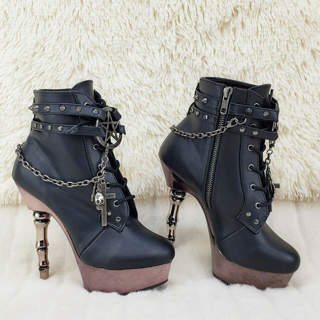 Muerto 1001 Finger Bone Heel Platform Biker Ankle Boots Charm Chain In House - Totally Wicked Footwear