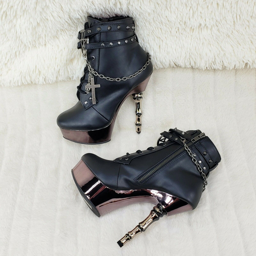 Muerto 1001 Finger Bone Heel Platform Biker Ankle Boots Charm Chain In House - Totally Wicked Footwear