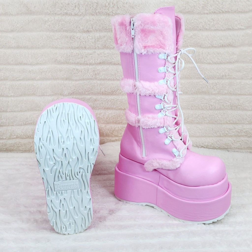 Bear 202 Pink Faux Fur / V Leather Platform Goth Punk Calf Boots NY Stomper - Totally Wicked Footwear