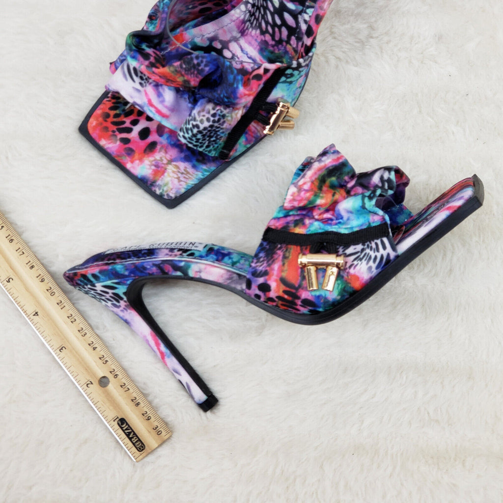 iliana Slip On Sqaure Open Toe High Heel Clogs Mules Slides Multi Color Print - Totally Wicked Footwear
