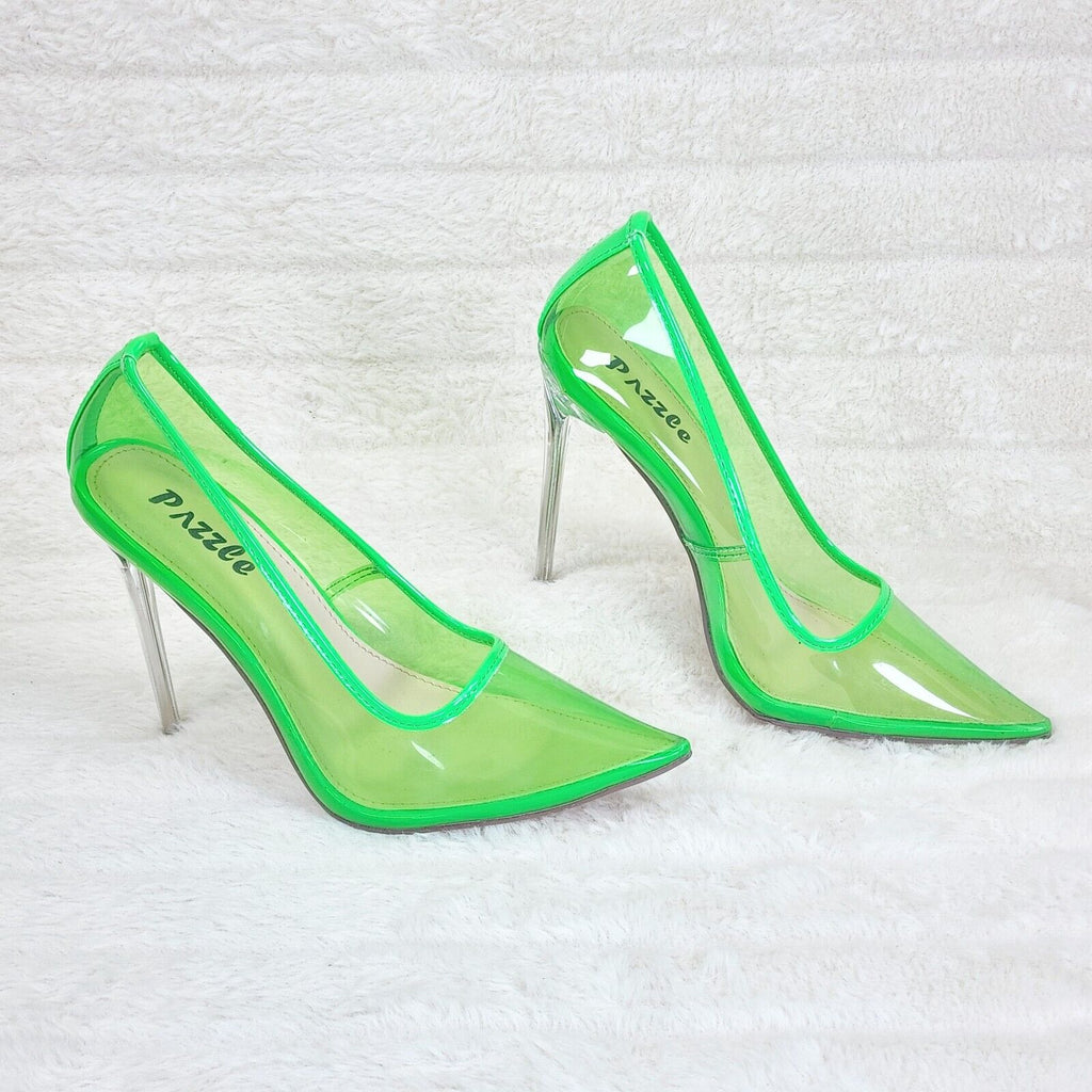 PVC Jelly Translucent High Heel Pointy Toe Stiletto Pumps Shoes Green Baker - Totally Wicked Footwear
