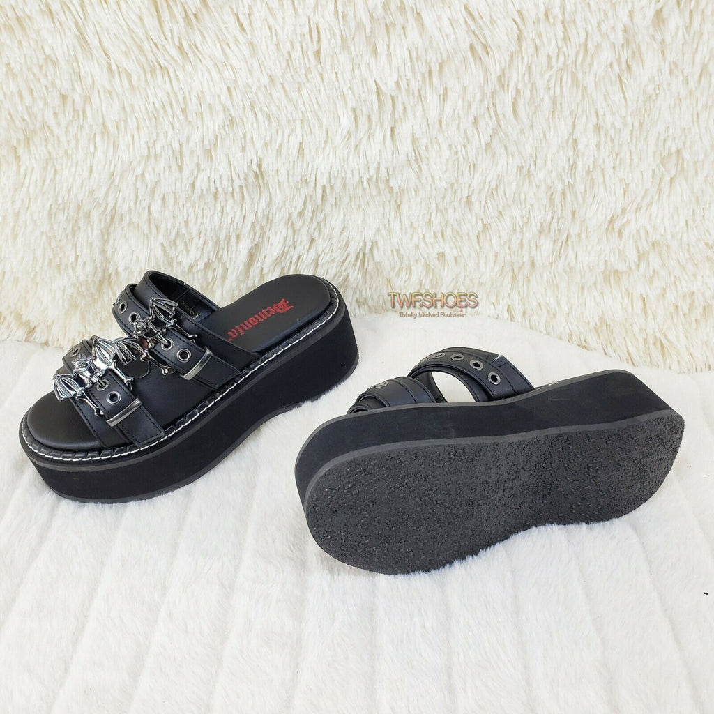 Emily 100 Black 2" Platform Bat Buckle Slip On Sandals Shoes 6-12 NY Restocked - Totally Wicked Footwear