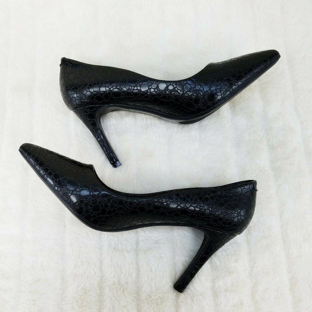 Monica Textured 3.5" Heel Pointy Toe Pump Shoes Black - Totally Wicked Footwear