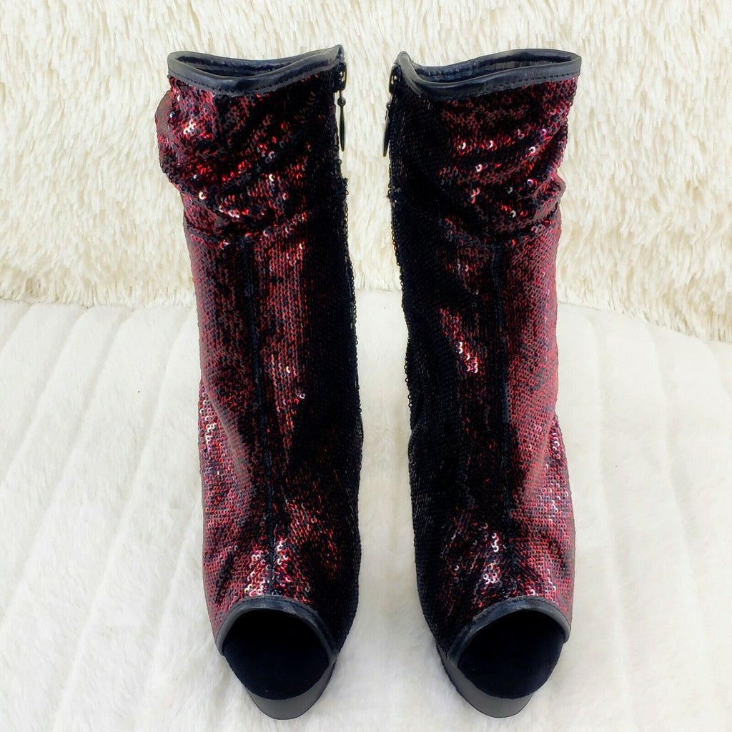 Delight 1008SQ Black Burgundy Red Sequin Slouchy Ankle Boot 6" High Heels NY - Totally Wicked Footwear