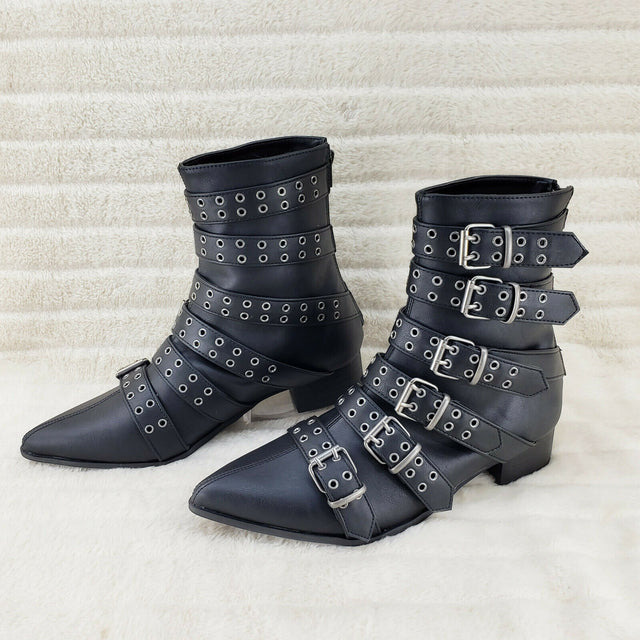 Wicked Warlock 70 Multi Strap Winklepicker Ankle Boots Mens Matte NY IN HOUSE - Totally Wicked Footwear