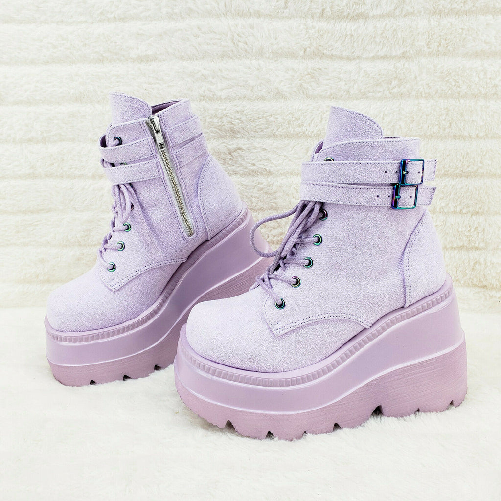 Shaker 52 Lilac Faux Suede Platform 4.5" Wedge Heel Ankle Boots Size 6-12 NY - Totally Wicked Footwear