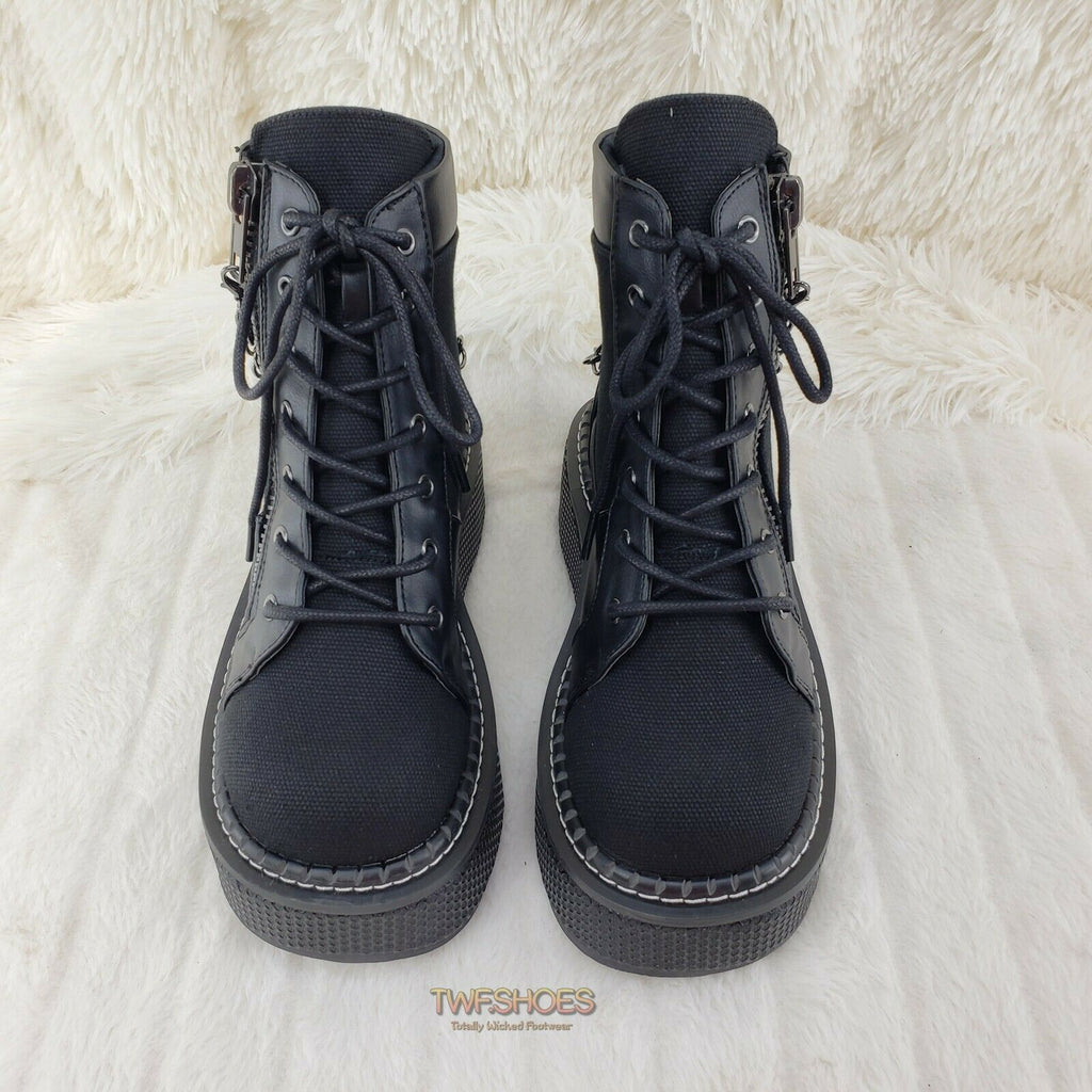 Demonia Emily 114 Black Canvas Chain 2" Platform Punk Goth Ankle Boots NY - Totally Wicked Footwear