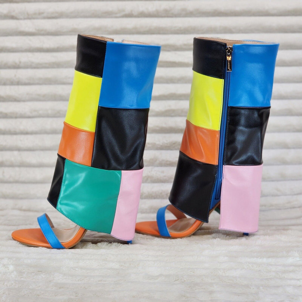 Paris Color Block Stiletto Fold Over Skirted Shootie Boot Sandals - Totally Wicked Footwear