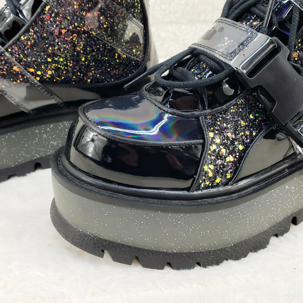 Slacker 50 Black Multi Glitter Platform Sneaker Ankle Boots - Totally Wicked Footwear