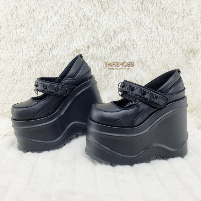 Wave 48- 6" Platform Black Matte Goth Punk Mary Jane Shoes Demonia NY - Totally Wicked Footwear