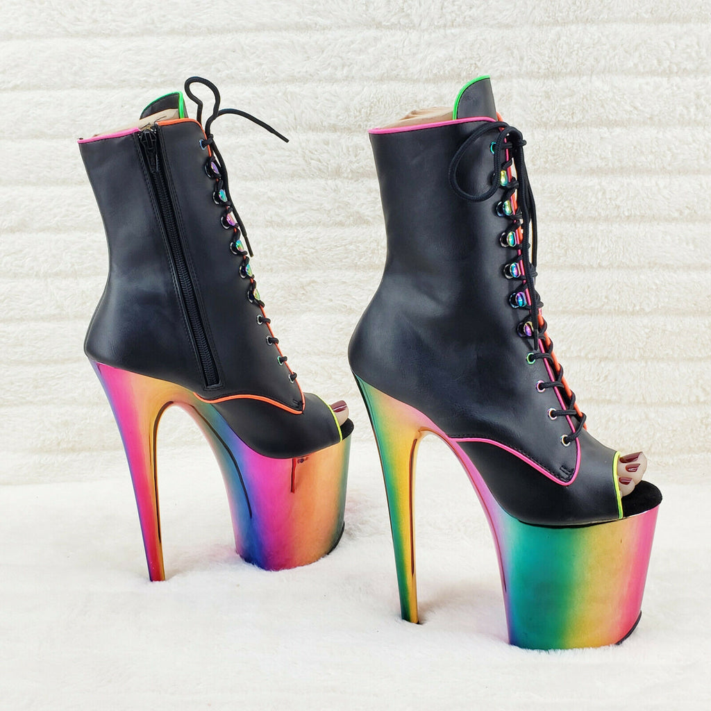 Flamingo 1021RC Rainbow Chrome 8" Heels Platform Neon Trim Ankle Boots NY - Totally Wicked Footwear