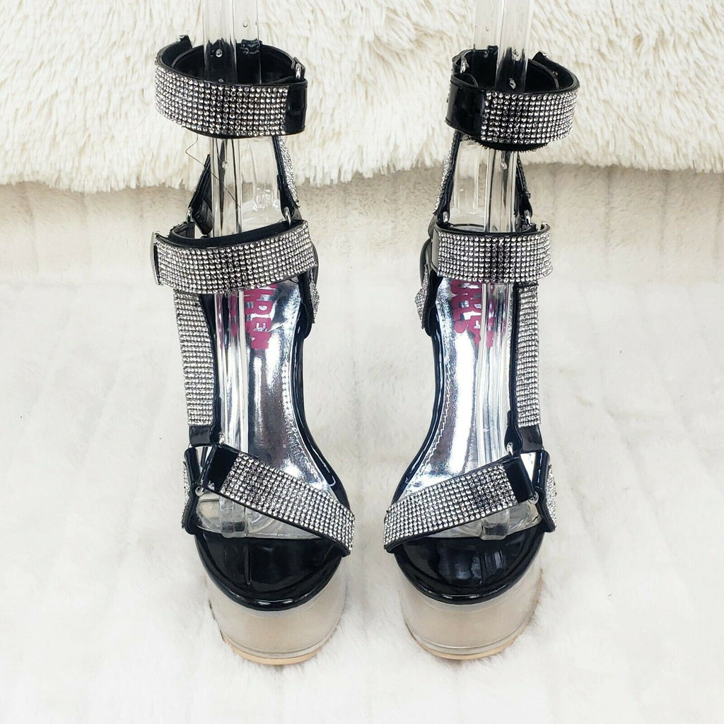 Xapala Rhinestone Harness Strap Clear Platform High Heel Shoes Black - Totally Wicked Footwear