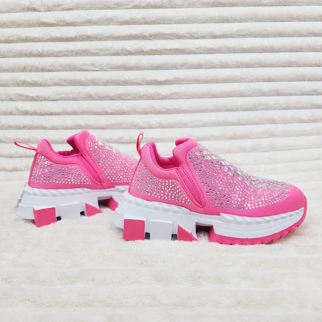 Presto Light Weight Slip on Hot Pink Rhinestone Sneakers - Running Shoes - Totally Wicked Footwear
