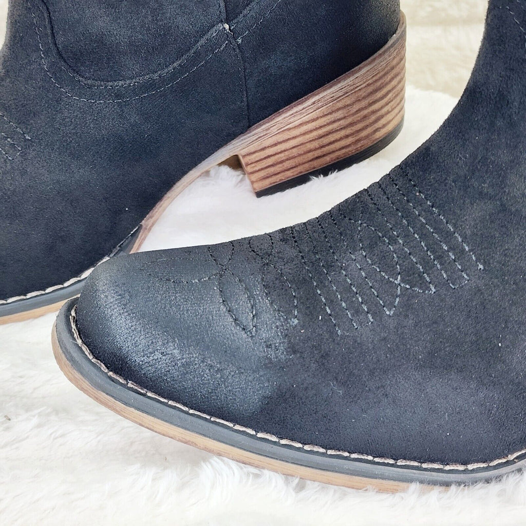 Prairie Girl Black Distressed Tassel Cowboy Cowgirl Pull On Mid Calf Boots - Totally Wicked Footwear