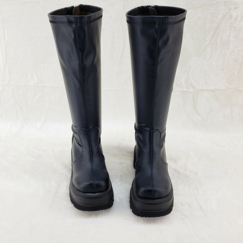 Shaker 65WC Wide Calf Stretch Matte Platform 4.5" Wedge Heel Knee Boots NY - Totally Wicked Footwear