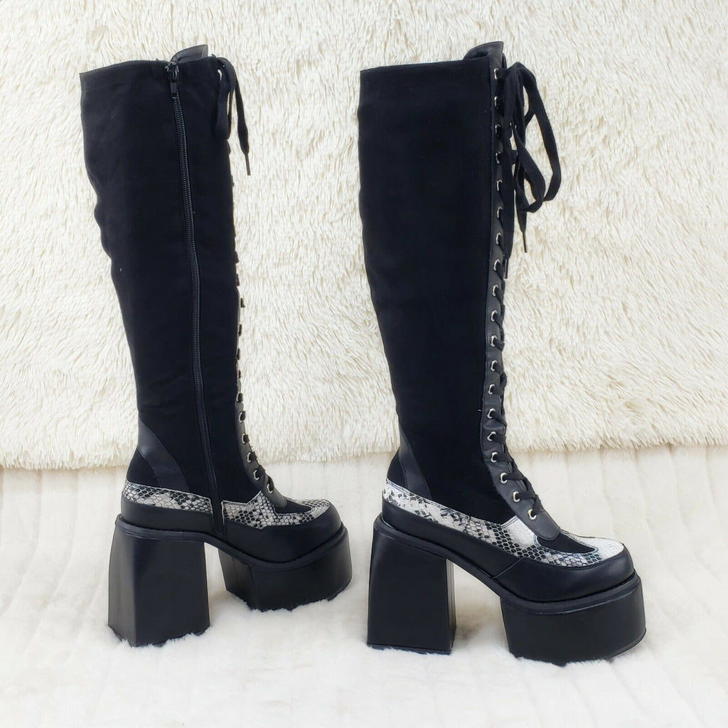 Blogger Block Heel Lace up Platform Goth Punk Festival Knee Boots - Totally Wicked Footwear