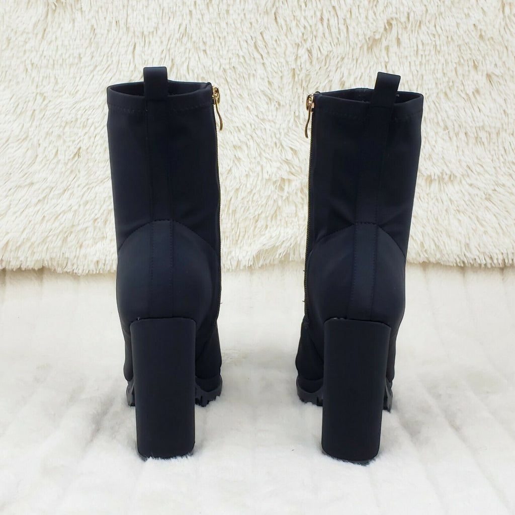 Natalie Black Chunky Heel Stretch Open Toe Lug Sole Ankle Boots - Totally Wicked Footwear