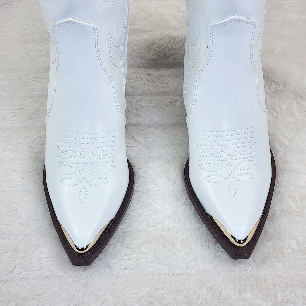 Tallas White Cowgirl Cowboy Ankle Boots Western Block Heels US Sizes 7-11 - Totally Wicked Footwear