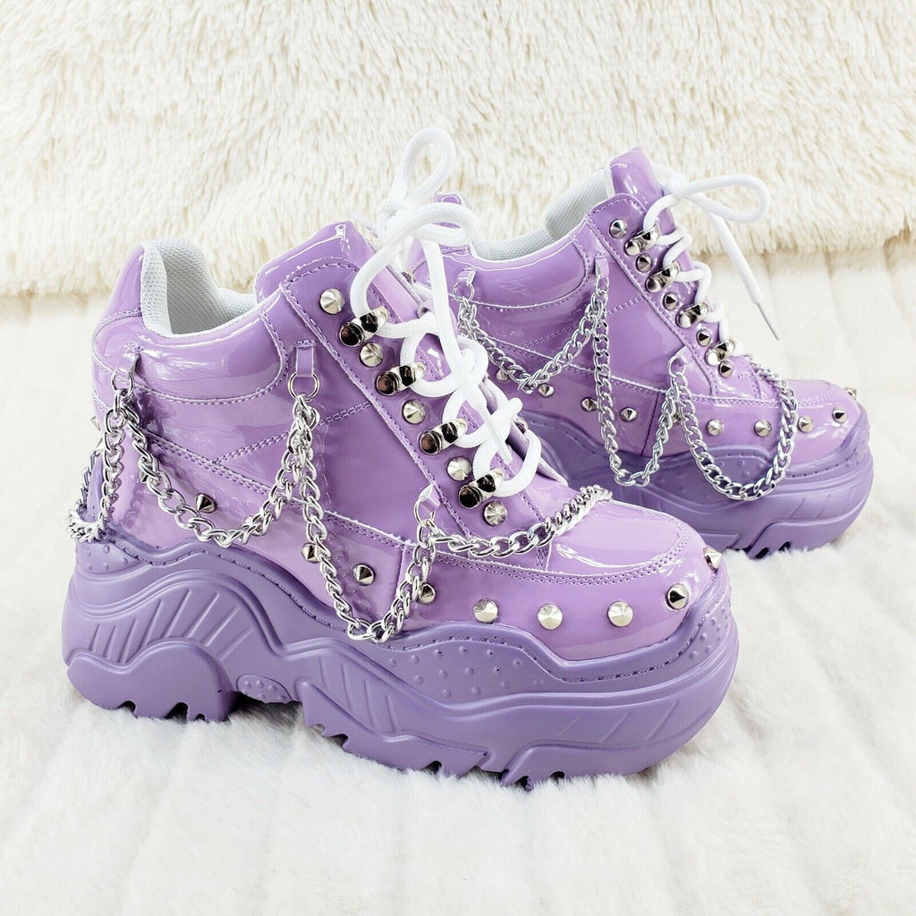 Wang Lilac Purple Platform Chain Sneaker Hidden Wedge Fashion Streetwear Kicks - Totally Wicked Footwear