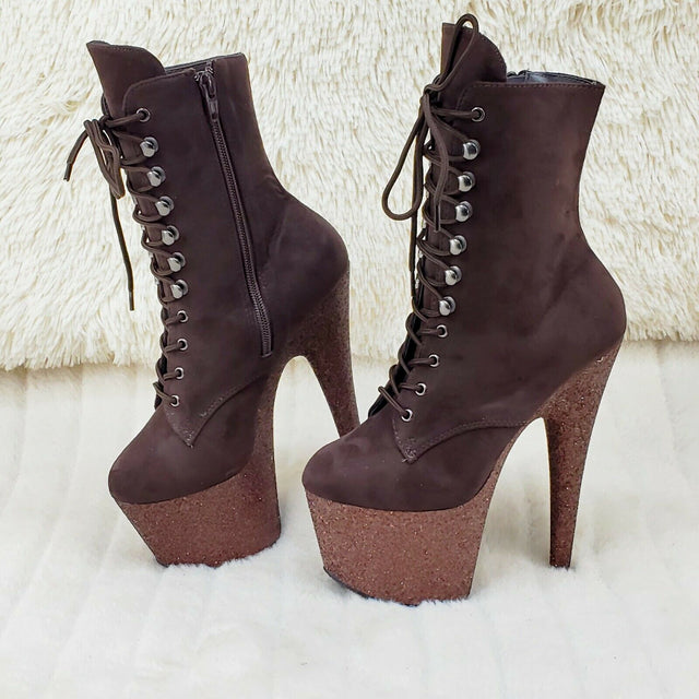 Adore 1020FSMG Brown Mocha V Suede & Glitter 7" High Heel Platform Ankle Boot NY - Totally Wicked Footwear