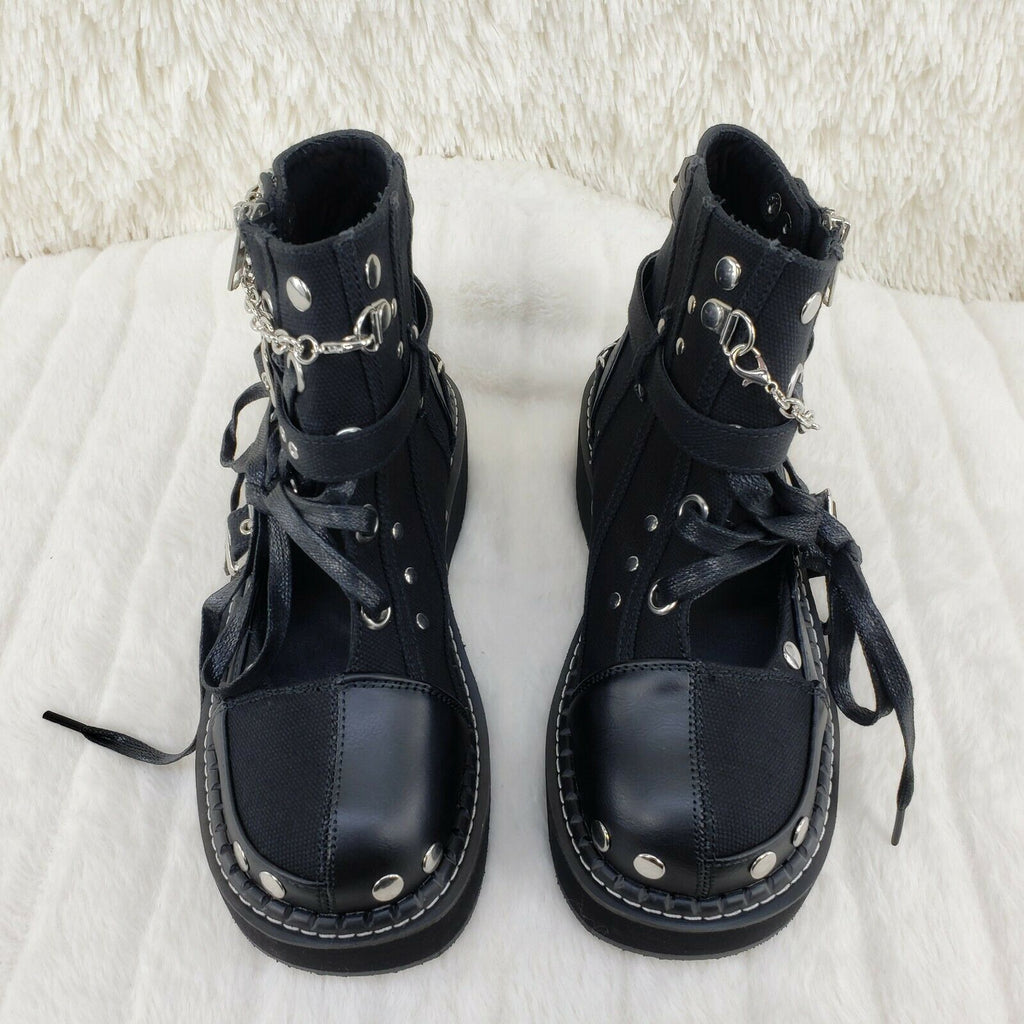 Emily 317 Black Matte Canvas Platform Cut Out Ankle Boot 6-12 NY RESTOCKED - Totally Wicked Footwear