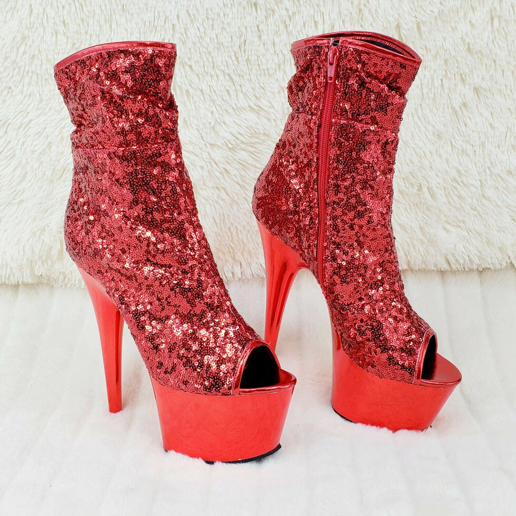 Adore 1008SQ Red Sequin Ankle Boot 7" Chrome Platform Stiletto Heel Shoe Size 11 - Totally Wicked Footwear