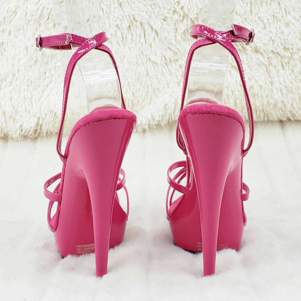 Sultry 638 Hot Pink Patent 6" High Heels Strappy Platform Sandal Shoes In House - Totally Wicked Footwear