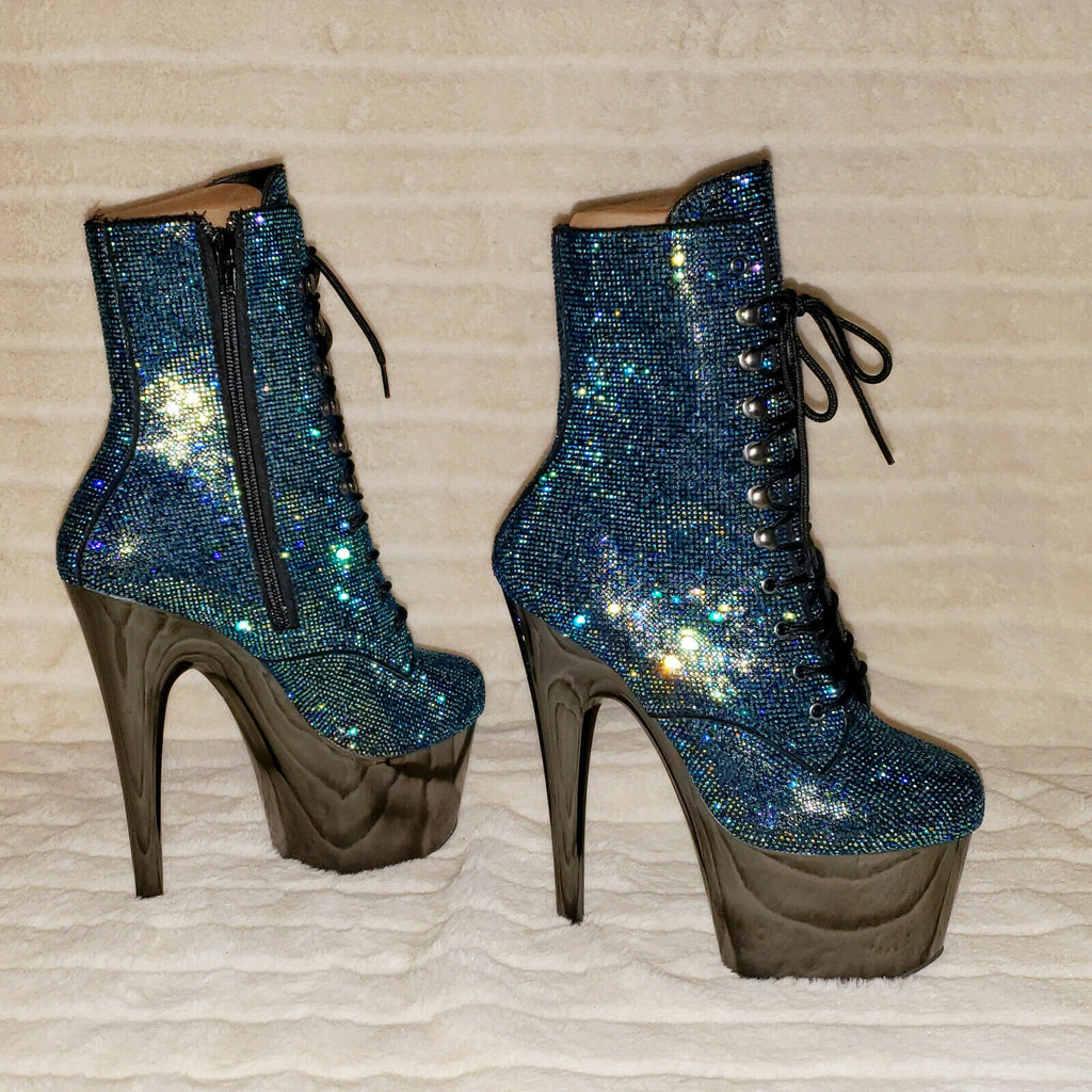 Adore 1020CHRS Teal Pewter Rhinestone 7" High Heel Platform Ankle Boots NY - Totally Wicked Footwear