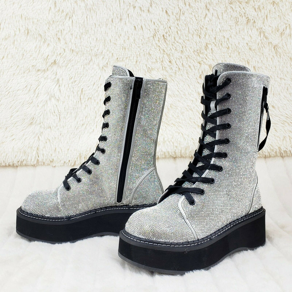 Demonia Emily 330R Rhinestone 2" Platform Combat Boots 6-12 NY - Totally Wicked Footwear