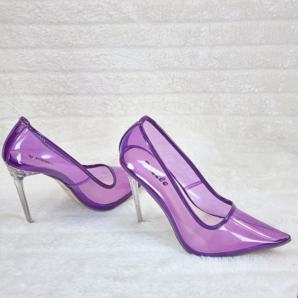 PVC Jelly Translucent High Heel Pointy Toe Stiletto Pumps Shoes Purple Baker - Totally Wicked Footwear