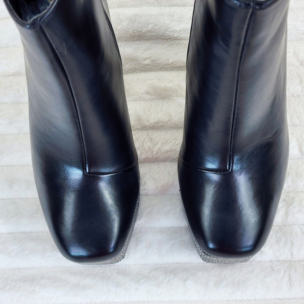 Nikki BLack Leatherette Rhinestone Platform Chunky Heel Ankle Boots - Totally Wicked Footwear