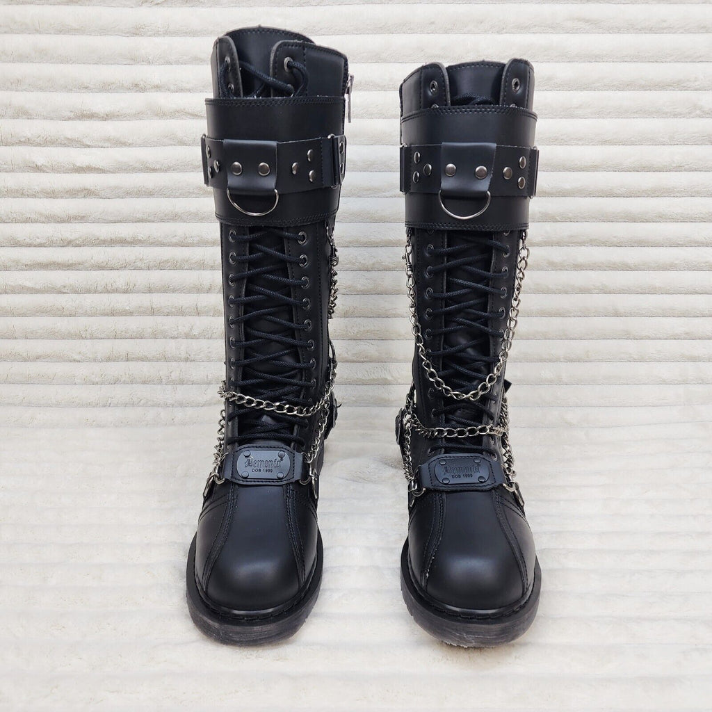 Bolt 415 Goth Combat Biker Knee Boots Black Matte Men Sizes IN HOUSE NY DEMONIA - Totally Wicked Footwear