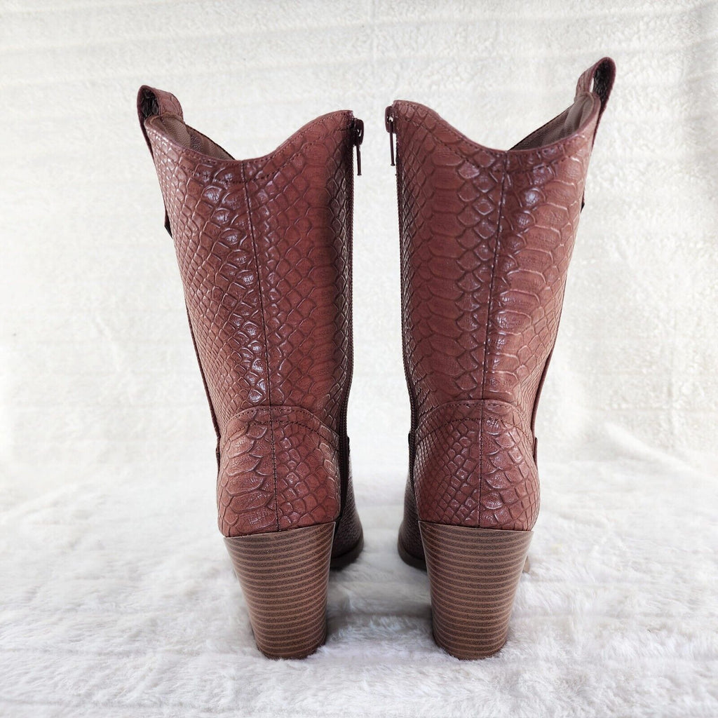 Slayer Tan Snake Cowgirl Cowboy Ankle Boots Western Block Heels US Sizes 7-11 - Totally Wicked Footwear