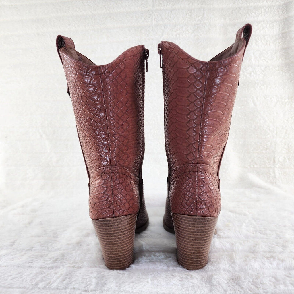 Slayer Tan Snake Cowgirl Cowboy Ankle Boots Western Block Heels US Sizes 7-11 - Totally Wicked Footwear