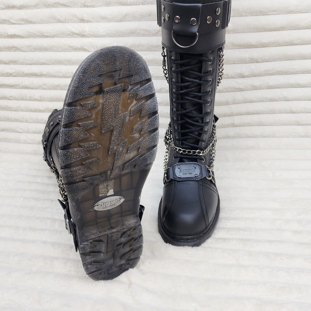 Bolt 415 Goth Combat Biker Knee Boots Black Matte Men Sizes IN HOUSE NY DEMONIA - Totally Wicked Footwear