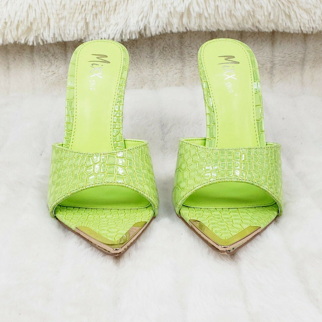 Venus Lime Green Slim High Heel Pointy Toe Slip On Sandals Slides Clogs - Totally Wicked Footwear