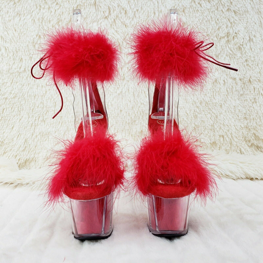 Adore 724F Red Marabou Platform Shoes Sandals 7" High Heel Shoes NY - Totally Wicked Footwear